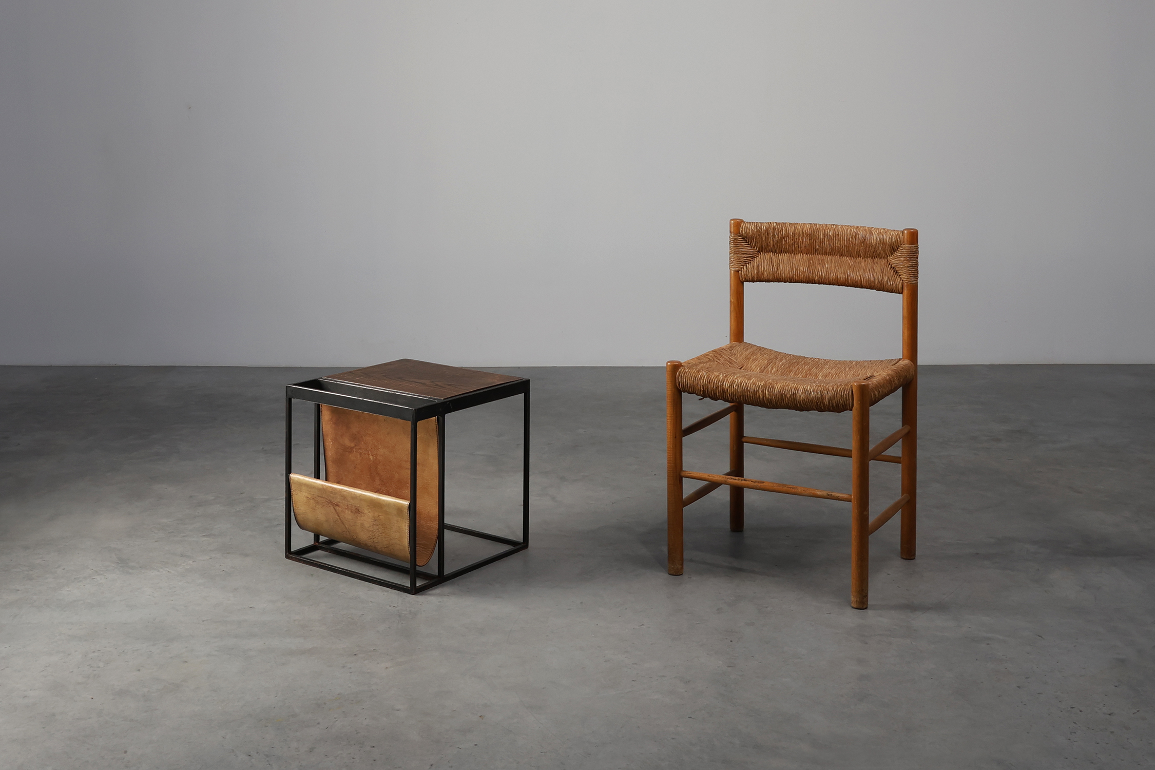 Mid-Century Magazine Holder in Metal, Wood and Leather, Belgium 1960sthumbnail